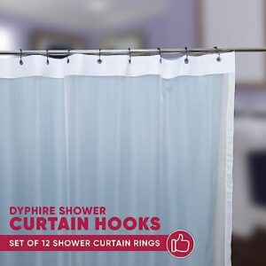 Black Shower Curtain Hooks Rust Proof (Set of 12) - Stainless Steel Black Shower Curtain Rings - Balance Sliding Roller Balls for Easy Glide & Install - Black Shower Hooks for Shower Curtain (Black)