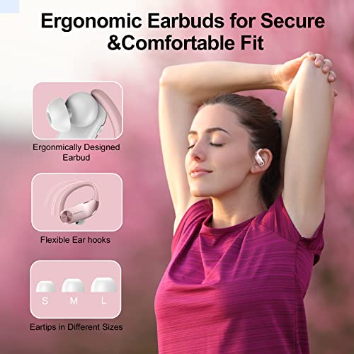 hadbleng Wireless Earbuds Bluetooth 5.3 Headphones 48Hrs Playtime Sports Earhooks Over Ear Earphones with LED Display, IPX7 Waterproof Built-in Mic Headset for Workout, Running, Gym