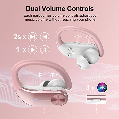 hadbleng Wireless Earbuds Bluetooth 5.3 Headphones 48Hrs Playtime Sports Earhooks Over Ear Earphones with LED Display, IPX7 Waterproof Built-in Mic Headset for Workout, Running, Gym