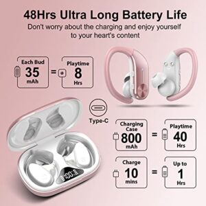 hadbleng Wireless Earbuds Bluetooth 5.3 Headphones 48Hrs Playtime Sports Earhooks Over Ear Earphones with LED Display, IPX7 Waterproof Built-in Mic Headset for Workout, Running, Gym