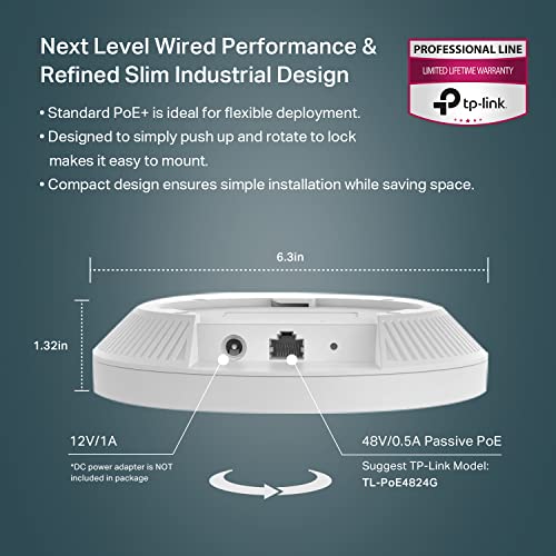 TP-Link EAP613 Wireless Access Point w/o DC Adapter | Ultra-Slim | Omada True Wi-Fi 6 AX1800 | Mesh, Seamless Roaming, WPA3, MU-MIMO | Remote & App Control | PoE+ Powered | Multiple Controller Options