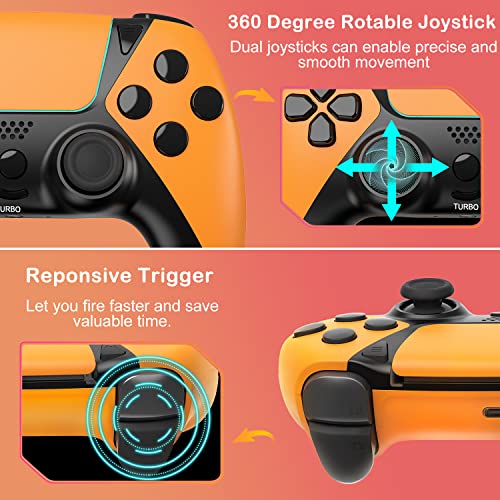 TOPAD Gamepad Replace for PS4 Controller,Ymir Remote for Playstation 4 Controller with Dual Vibration/Turbo/Remappable Function, Scuf Wireless Pa4 Mando for PS4 Console/Pro/Slim/Steam/PC, Orange