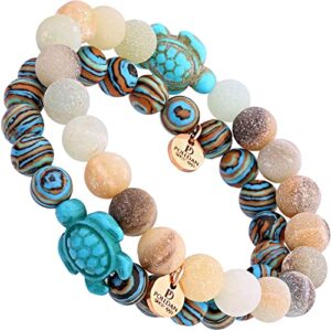 polldan sea turtle bracelet | sea turtle gifts for women | turtle bracelet turquoise | charm beaded bracelets | chakra bracelets | womens jewelry | beads adjustable bracelet | (sand)