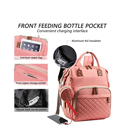 TUTCHY Baby Diaper Bag Backpack With Changing Station Pad, 3 In 1 Diaper Backpack For Dads and Mums, Large Waterproof Travel bag (Pink)