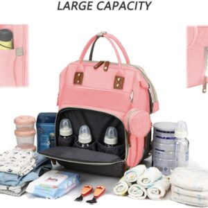 TUTCHY Baby Diaper Bag Backpack With Changing Station Pad, 3 In 1 Diaper Backpack For Dads and Mums, Large Waterproof Travel bag (Pink)