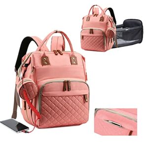 TUTCHY Baby Diaper Bag Backpack With Changing Station Pad, 3 In 1 Diaper Backpack For Dads and Mums, Large Waterproof Travel bag (Pink)