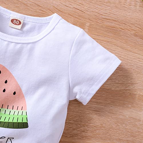 Aimaopao Toddler Baby Girls Summer Clothes Watermelon Print T-shirt Linen Short Sets With Belt Outfits for 1-5 Years Old (Watermelon Pink, 3-4T)