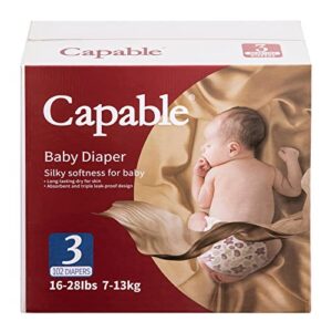 capable newborn diapers size 3, 102 count, triple leak-proof baby diapers, hypoallergenic disposable diapers with wetness indicator, extra-absorbent, light and snug