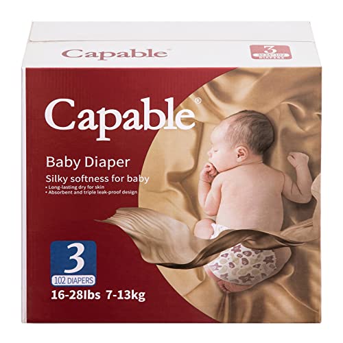 Capable Newborn Diapers Size 3, 102 Count, Triple Leak-Proof Baby Diapers, Hypoallergenic Disposable Diapers with Wetness Indicator, Extra-Absorbent, Light and Snug