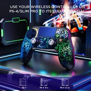 LED Wireless Controller for Playstation 4 Compatible with PS4/Slim/Pro with Dual Vibration/6-Axis Motion Sensor/Audio Function/Light Up(Black)