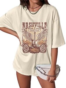 women's oversized country music shirts nashville concert outfit casual rock band tshirt vintage graphic tees tops apricot