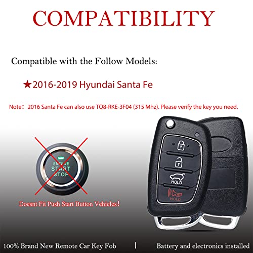 FILP Key Fob Remote Replacement Fits for Hyundai Santa Fe 2016 2017 2018 2019 TQ8-RKE-4F31 Keyless Entry Remote Control 95430-2W110 Transmitter Assy (DM 4BT)