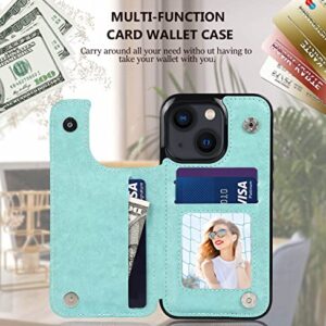 Designed for iPhone 13 Case with Card Holder,Slim Flip Cover for Woman Mandala Emboss PU Leather with Kickstand Credit Card Slots Magnetic Clasp Wallet Phone Case for iPhone 13,6.1 Inch (Mint)