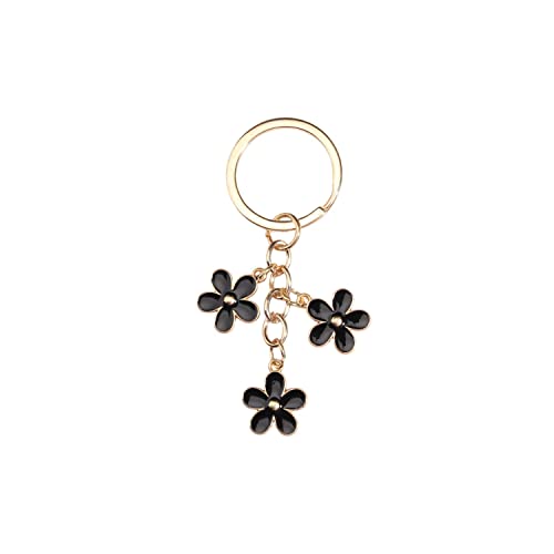 Fuqimanman2020 1~4 Pcs Flowers Charms Enameled Keychain Cute Flowers Chain Tassel Keyring Gifts Purse Bag Accessories(Black)