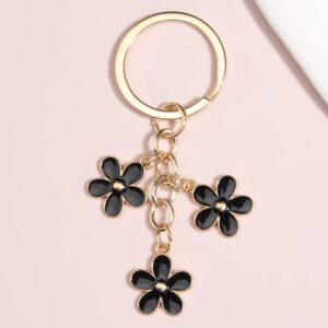 Fuqimanman2020 1~4 Pcs Flowers Charms Enameled Keychain Cute Flowers Chain Tassel Keyring Gifts Purse Bag Accessories(Black)