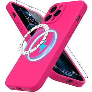 deenakin iphone 12 pro magnetic case with screen protector and enhanced camera cover,[suitable for magsafe] soft flexible gel rubber bumper protective phone case for iphone 12 pro 6.1" hot pink