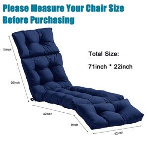 SEAHOME Chaise Lounge Chair Cushions Long Bench Cushion for Outdoor Furniture, All Weather Replacement Indoor Outdoor Padded Recliner Chair Cushion with Non-Slip Back Elastic Sleeve (Navy Blue)