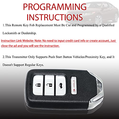 Key Fob Remote Replacement Fits for Honda Accord 2013-2015/CIVIC 2014-2015 ACJ932HK1210A Keyless Entry Remote Control 72147-T2A-A01