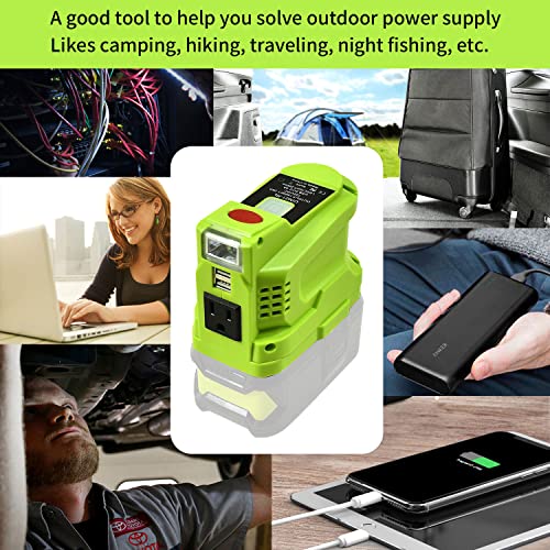 150W Power Inverter for Ryobi 18V Volt Lithium Battery,Portable Power Station Inverter with 2-USB&AC 110V-120v 200LM LED Light（Inverter only）