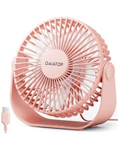 gaiatop usb desk fan, 3 speeds portable small fan with strong airflow, 5.5 inch quiet table fan, 90° rotate personal cooling fan for bedroom home office desktop travel (pink)