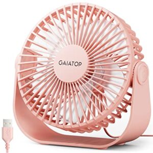 Gaiatop USB Desk Fan, 3 Speeds Portable Small Fan with Strong Airflow, 5.5 Inch Quiet Table Fan, 90° Rotate Personal Cooling Fan For Bedroom Home Office Desktop Travel (Pink)