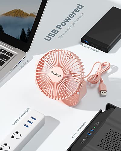 Gaiatop USB Desk Fan, 3 Speeds Portable Small Fan with Strong Airflow, 5.5 Inch Quiet Table Fan, 90° Rotate Personal Cooling Fan For Bedroom Home Office Desktop Travel (Pink)