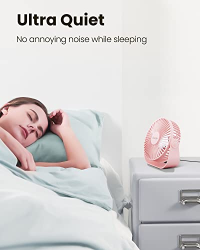 Gaiatop USB Desk Fan, 3 Speeds Portable Small Fan with Strong Airflow, 5.5 Inch Quiet Table Fan, 90° Rotate Personal Cooling Fan For Bedroom Home Office Desktop Travel (Pink)