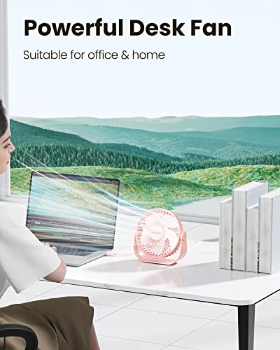 Gaiatop USB Desk Fan, 3 Speeds Portable Small Fan with Strong Airflow, 5.5 Inch Quiet Table Fan, 90° Rotate Personal Cooling Fan For Bedroom Home Office Desktop Travel (Pink)