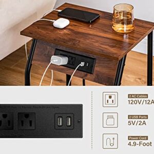 Labcosi 18.9” Tall Side Tables, Rustic End Tables for Living Room and Bedroom, Nightstand with Charging Station, Small Furniture with USB Ports and Outlets, Rustic Oak Color