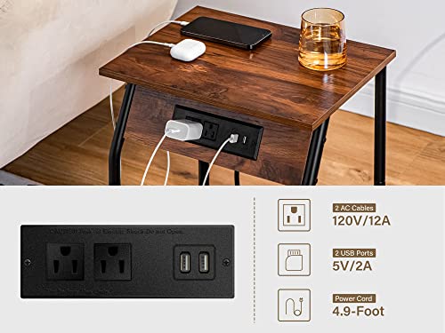 Labcosi 18.9” Tall Side Tables, Rustic End Tables for Living Room and Bedroom, Nightstand with Charging Station, Small Furniture with USB Ports and Outlets, Rustic Oak Color