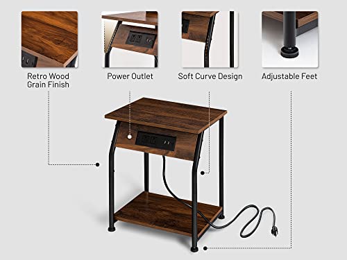 Labcosi 18.9” Tall Side Tables, Rustic End Tables for Living Room and Bedroom, Nightstand with Charging Station, Small Furniture with USB Ports and Outlets, Rustic Oak Color