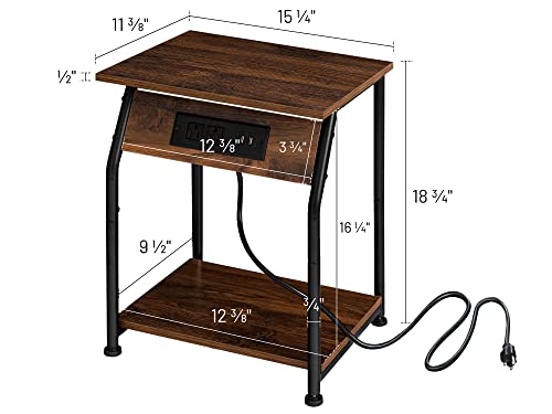 Labcosi 18.9” Tall Side Tables, Rustic End Tables for Living Room and Bedroom, Nightstand with Charging Station, Small Furniture with USB Ports and Outlets, Rustic Oak Color