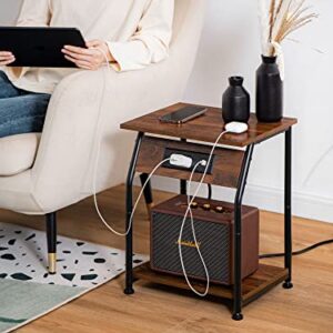 Labcosi 18.9” Tall Side Tables, Rustic End Tables for Living Room and Bedroom, Nightstand with Charging Station, Small Furniture with USB Ports and Outlets, Rustic Oak Color