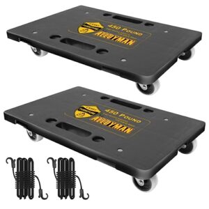 2 pack 4 wheels small flat dolly, 450 ibs furniture dolly 4 rollers wheel moving cart with rope for moving heavy furniture - black