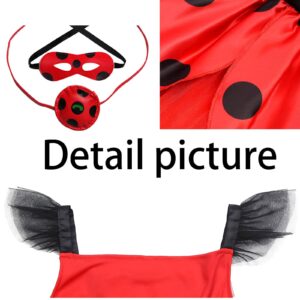 Oilzorr Ladybug Dress Costume for Girls with eye mask and Bag for Birthday Gifts Halloween Christmas 3Pcs Sets(2-4/100)