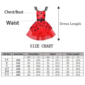 Oilzorr Ladybug Dress Costume for Girls with eye mask and Bag for Birthday Gifts Halloween Christmas 3Pcs Sets(2-4/100)