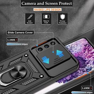 Compatible with Samsung Galaxy S20 Plus Case,Samsung S20 Plus Case with HD Screen Protector with Slide Camera Cover, 360°Rotation Ring Kickstand [Military Grade] Case for Galaxy S20+ Plus,Black