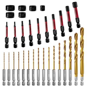 csoom 16pcs twist drill bits with 10pcs impact magnetic philips bits and 6 piece drill locators set, made of s2 alloy steel, ideal for drilling in metal, steel, plastic, stainless steel etc