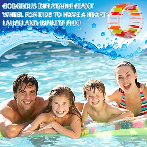 Karenhi 2 Pieces 40 Inch Giant Colorful Water Wheel Roller Float Inflatable Pool Float Swimming Pool Rainbow Roller Toy for Teens Summer Pool Lake Beach Outdoor Backyard Lawn Party