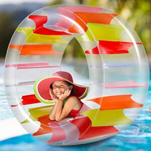 Karenhi 2 Pieces 40 Inch Giant Colorful Water Wheel Roller Float Inflatable Pool Float Swimming Pool Rainbow Roller Toy for Teens Summer Pool Lake Beach Outdoor Backyard Lawn Party