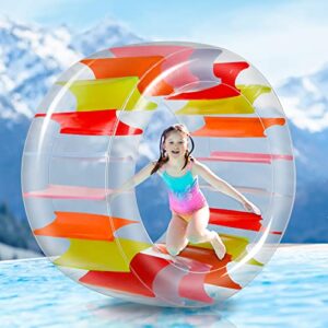 Karenhi 2 Pieces 40 Inch Giant Colorful Water Wheel Roller Float Inflatable Pool Float Swimming Pool Rainbow Roller Toy for Teens Summer Pool Lake Beach Outdoor Backyard Lawn Party