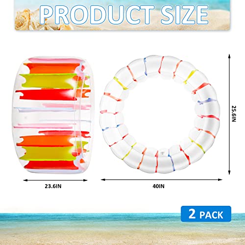 Karenhi 2 Pieces 40 Inch Giant Colorful Water Wheel Roller Float Inflatable Pool Float Swimming Pool Rainbow Roller Toy for Teens Summer Pool Lake Beach Outdoor Backyard Lawn Party