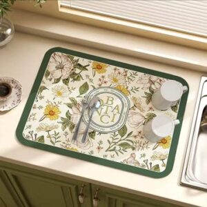 fantasy style draining mat,mat dishes draining mat, silicone floral plates dish drying mat,kitchen absorbent dish draining mat (f)