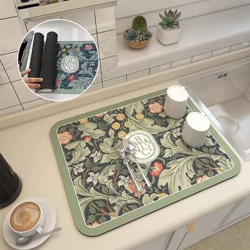 Fantasy Style Draining Mat,Mat Dishes Draining Mat, Silicone Floral Plates Dish Drying Mat,Kitchen Absorbent Dish Draining Mat (F)