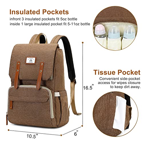 Terzini Bear Small Diaper Bag Backpack, Diaper Bags for Baby with USB Charging Port,Changing mat,Stroller Hooks (Brown)