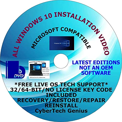 Compatible Windows 10 Pro 64-bit USB + 2 Free DVDs 1 Do-It-Yourself Factory Fresh Install Video & 1 Backup Copy Recovery Repair Boot Live PC Phone Tech Support