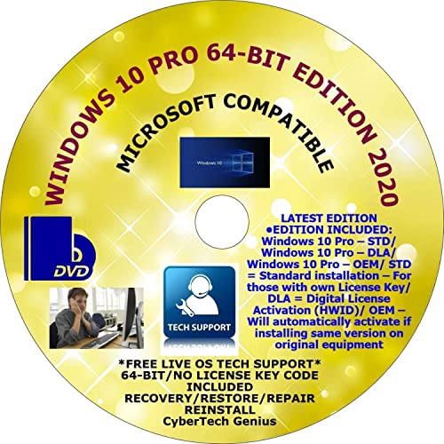 Compatible Windows 10 Pro 64-bit USB + 2 Free DVDs 1 Do-It-Yourself Factory Fresh Install Video & 1 Backup Copy Recovery Repair Boot Live PC Phone Tech Support