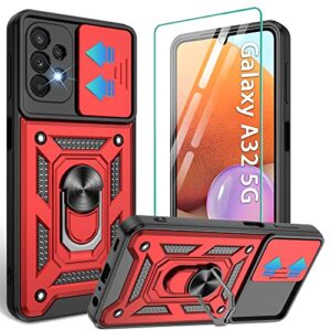 galaxy a32 5g case, samsung galaxy a32 5g case with hd screen protector, heavy duty shockproof phone cover with magnetic kickstand ring for galaxy a32 5g, red