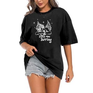 tuislay oversized graphic t shirts for women preppy boyfriend tees cute angel print loose fit baggy aesthetic tshirt tops(black,m,medium)