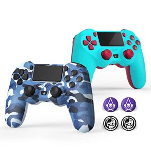 asldpuo 2 pack wireless controller compatible with ps4/slim/pro/playstation 4, with usb cable/dual vibration/6-axis motion control/3.5mm audio jack/multi touch pad